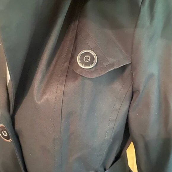 Black Via Spiga trench rain coat, 2X - removable hood, silver buttons! - Picture 2 of 5